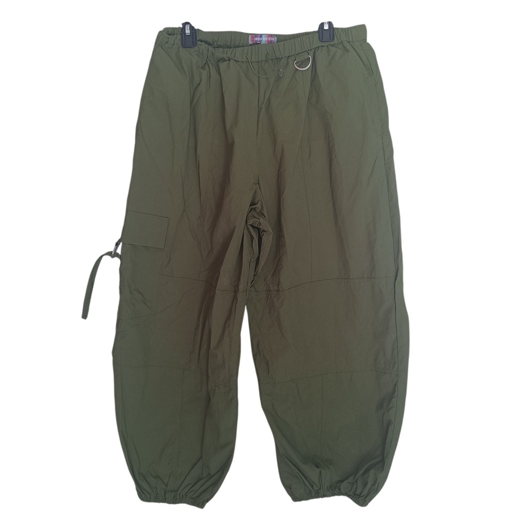 Urban Outfitters Cargo Pants Women L Olive Green Parachute Baggy D-Ring Utility